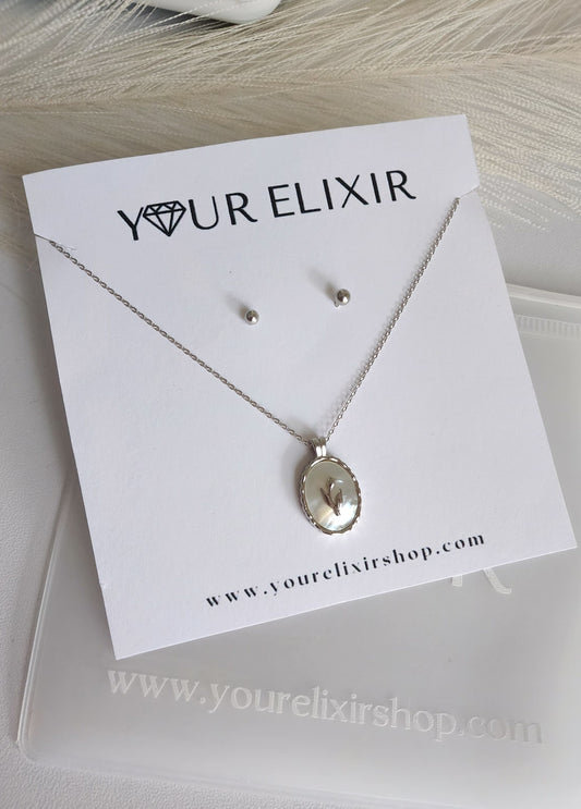 Collar con colgante de tulipán en plata de ley + mini botón