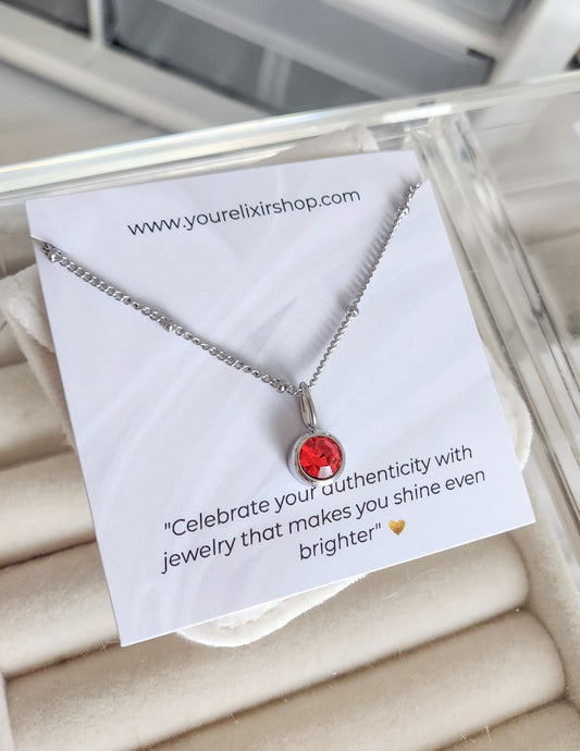 Silver Birthstone Gems Necklace