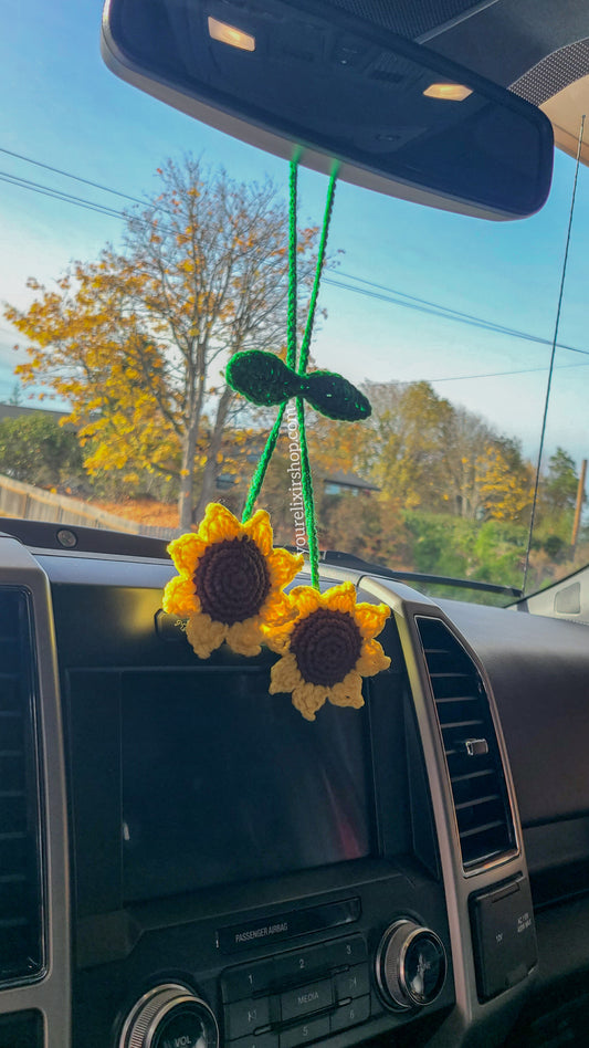 Girasoles colgantes tejidos a crochet 🌻