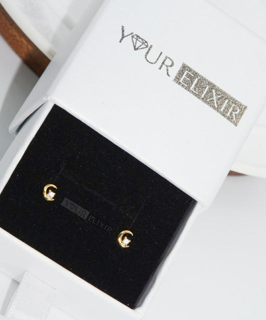 Pendientes de botón con forma de media luna en plata de ley