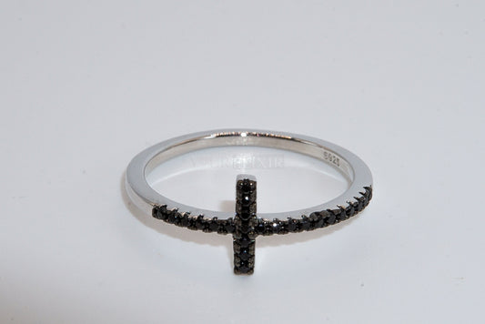 Sterling Silver Black Cross Ring