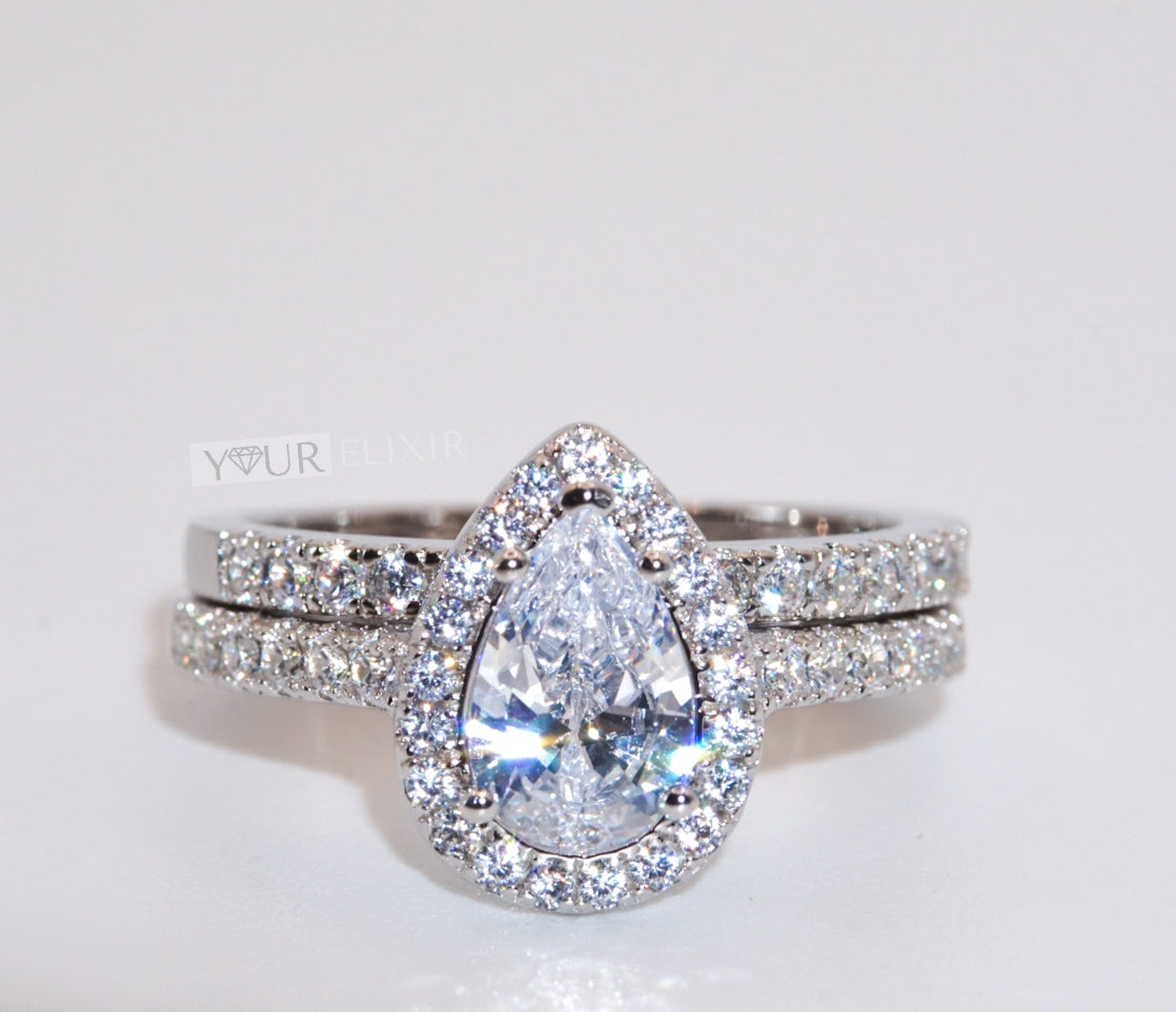 Sterling Silver Teardrop Halo Wedding Ring