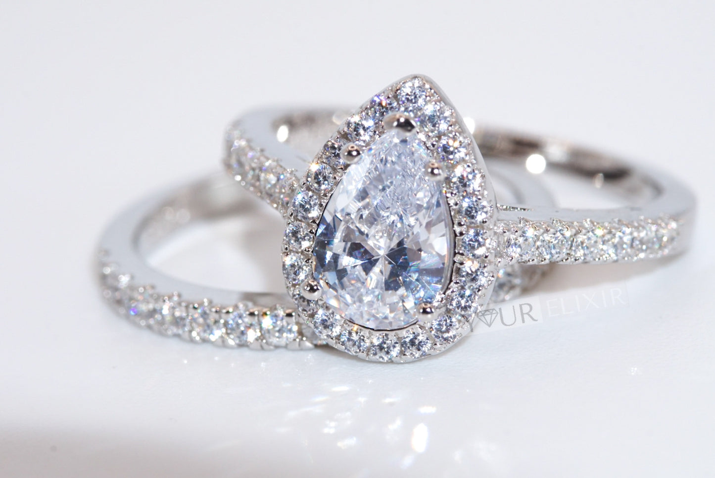 Sterling Silver Teardrop Halo Wedding Ring