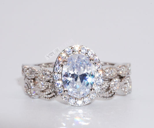 Anillo de bodas ovalado majestuoso de plata esterlina