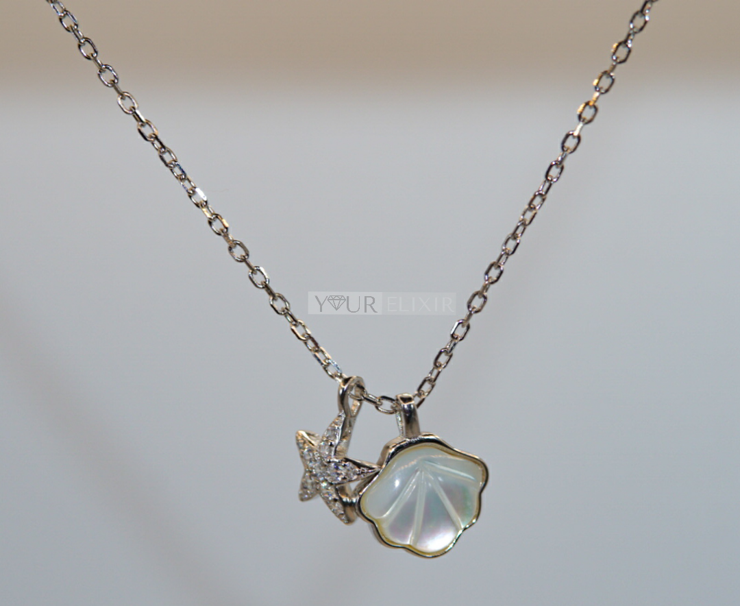 Sterling Silver Pearl Shell and Starfish Necklace