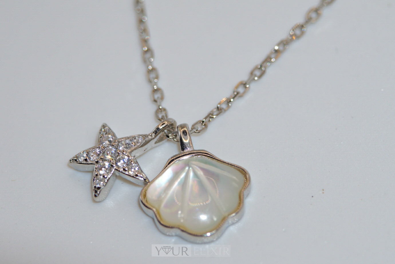 Sterling Silver Pearl Shell and Starfish Necklace