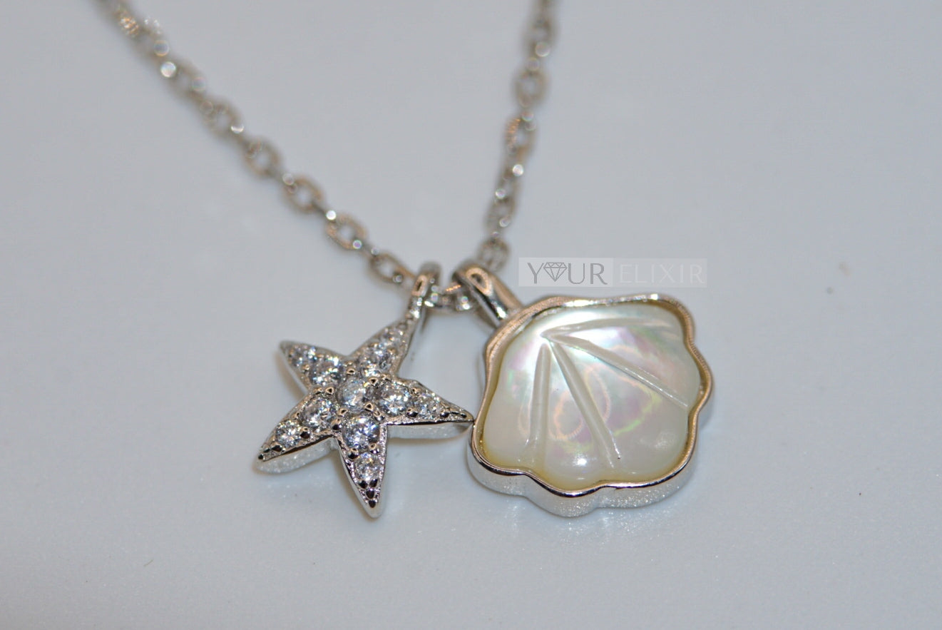Sterling Silver Pearl Shell and Starfish Necklace