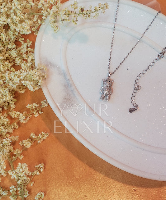 Collar de osito de peluche en plata de ley