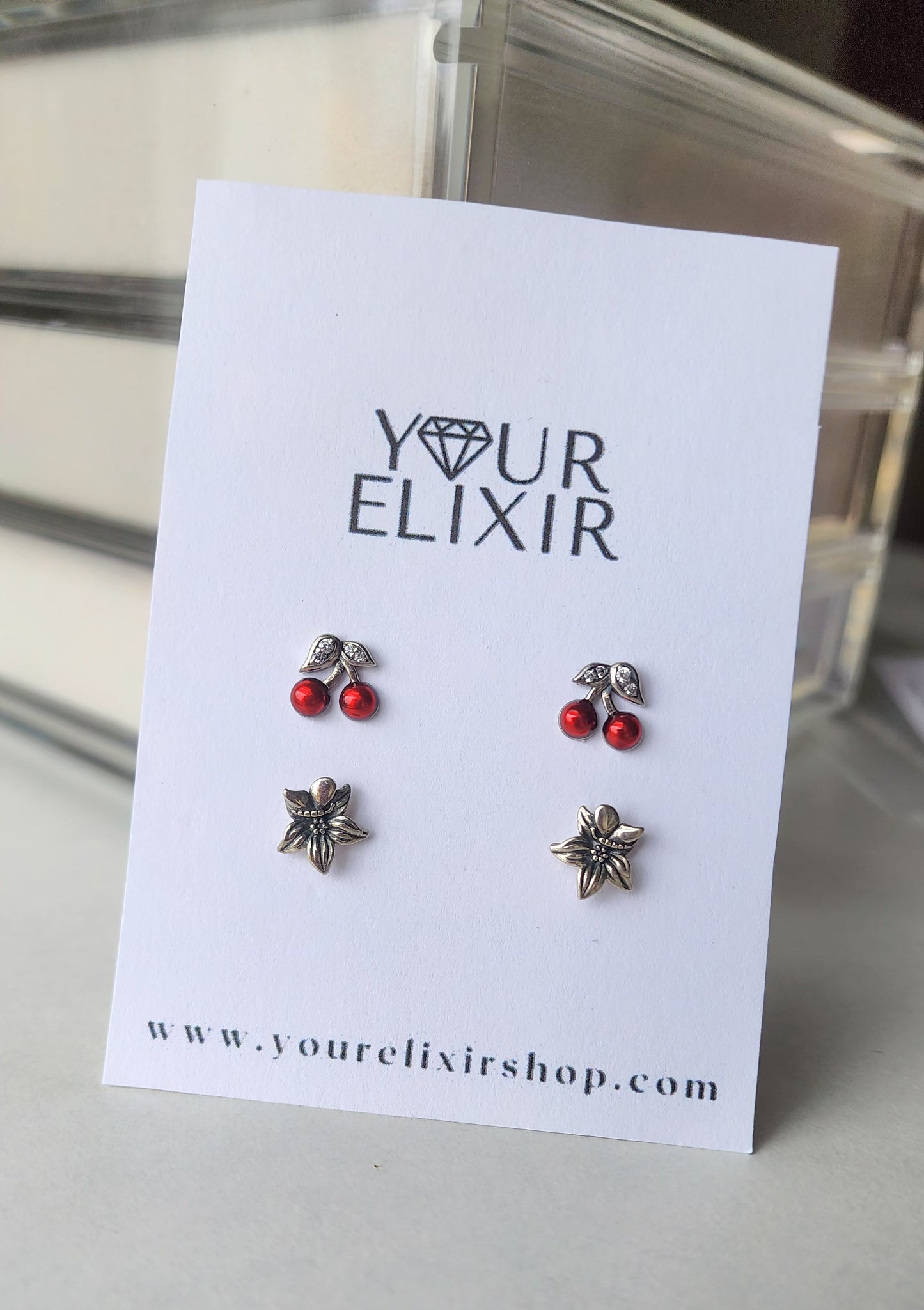 Lote Pendientes Cereza + Flor Plata Ley