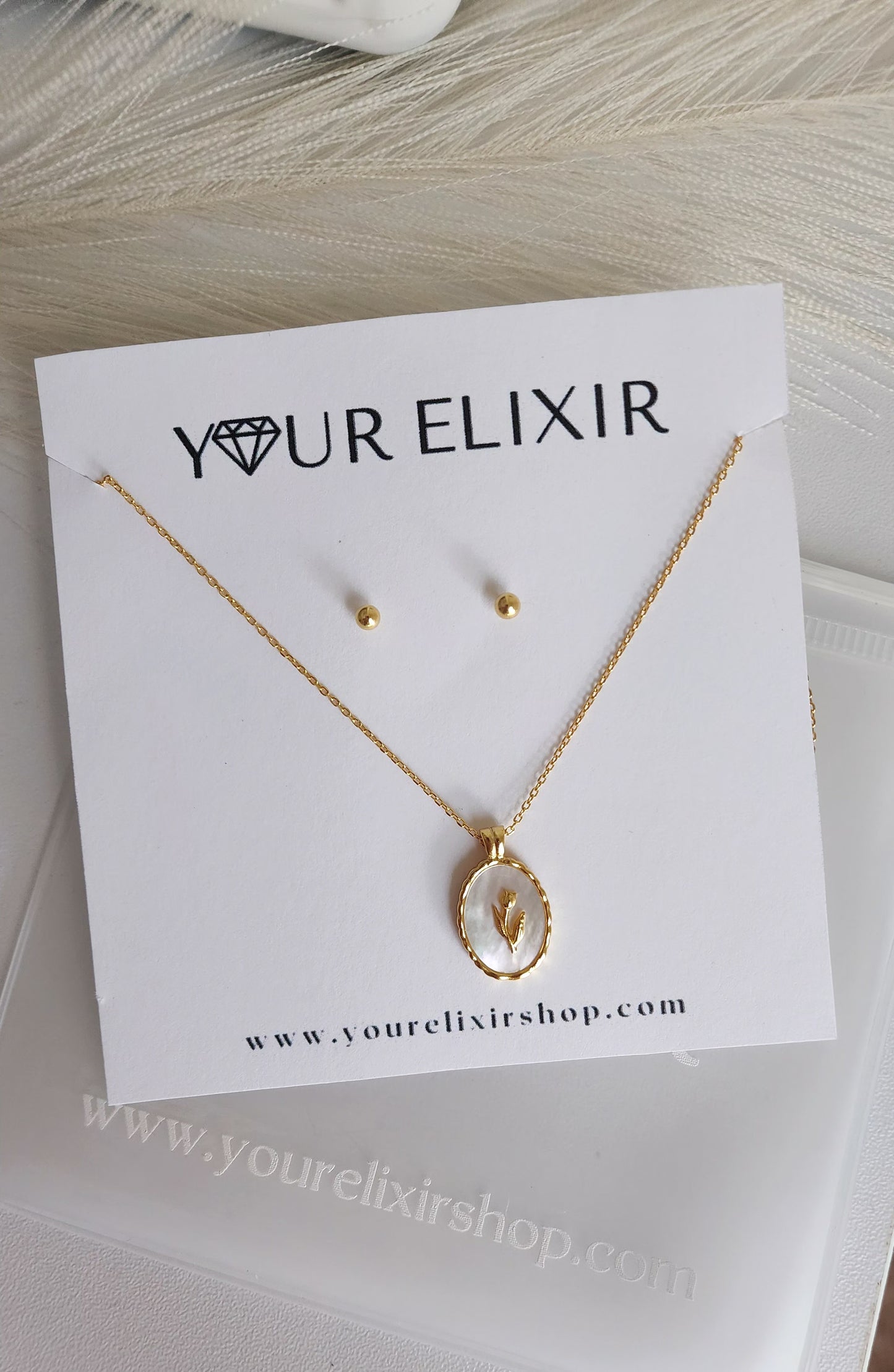 Collar con colgante de tulipán en plata de ley + mini botón