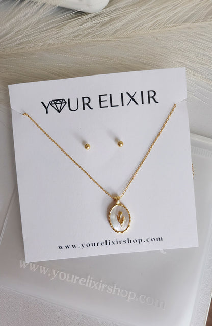 Collar con colgante de tulipán en plata de ley + mini botón