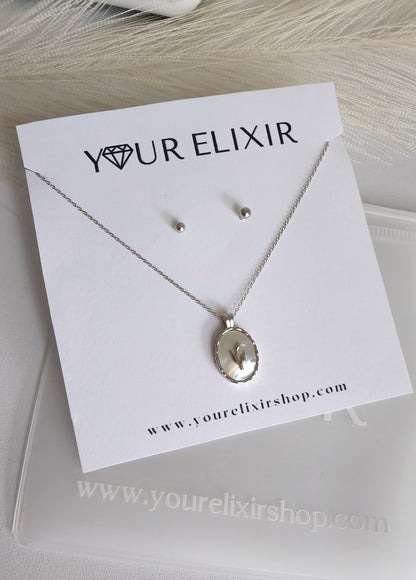 Collar con colgante de tulipán en plata de ley + mini botón