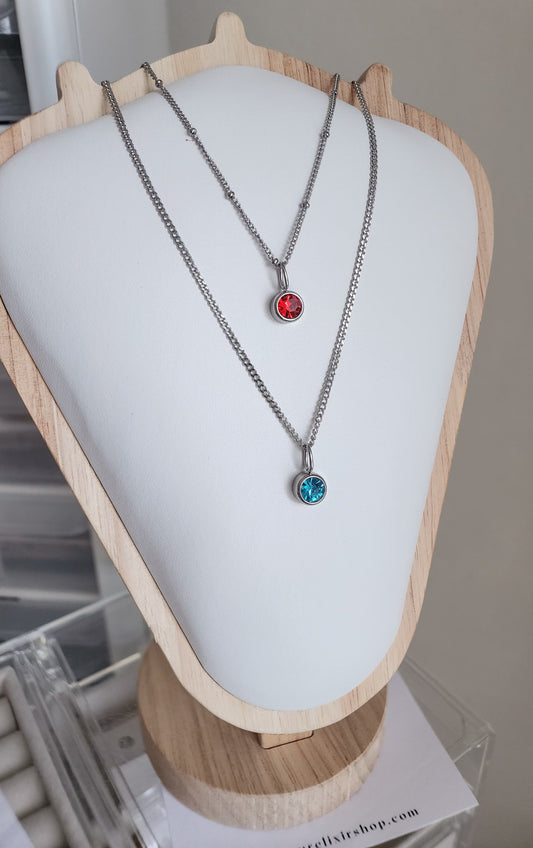 Silver Birthstone Gems Necklace
