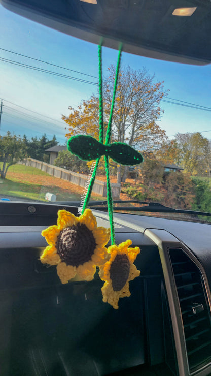 Girasoles colgantes tejidos a crochet 🌻