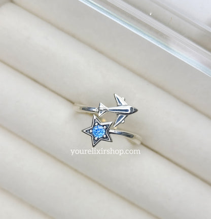 Anillo de avión azul en plata de ley