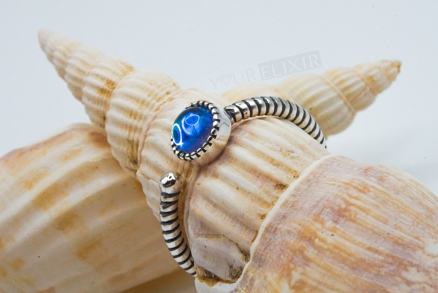 Sterling Silver Moon Stone Striped Ring