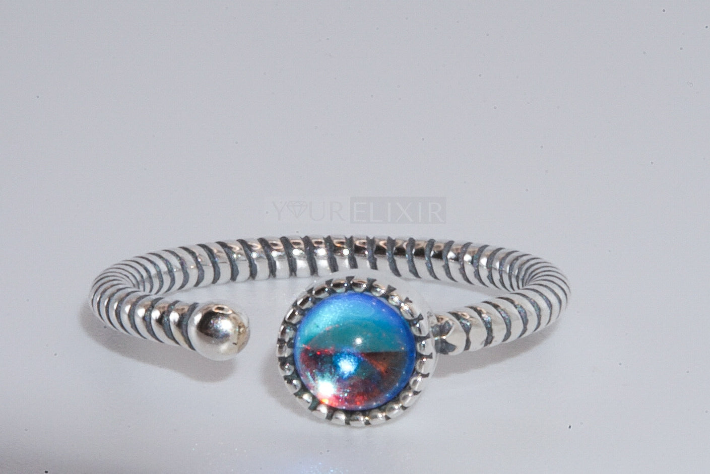 Sterling Silver Moon Stone Striped Ring