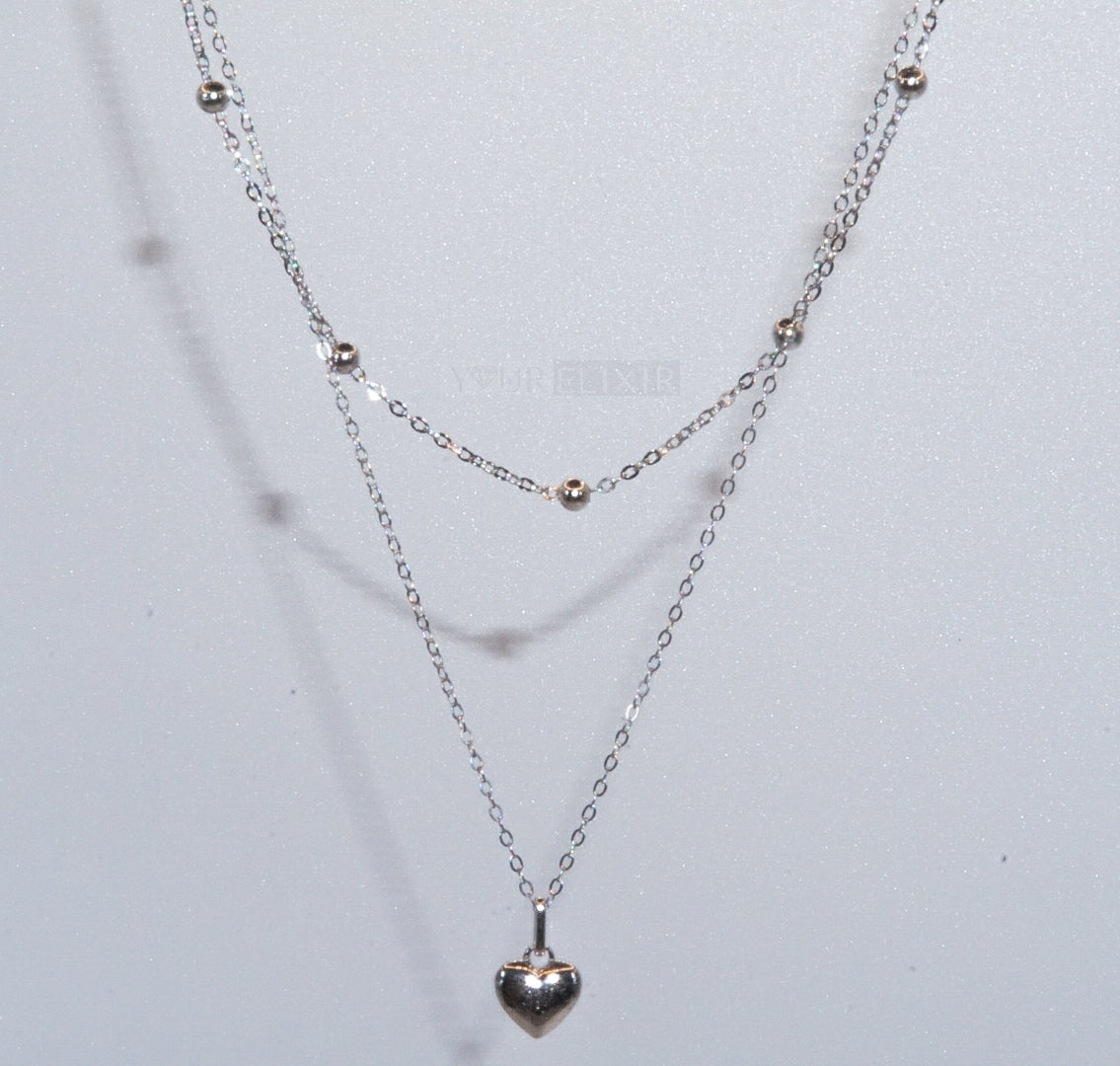 Collar de corazón de doble capa en plata de ley