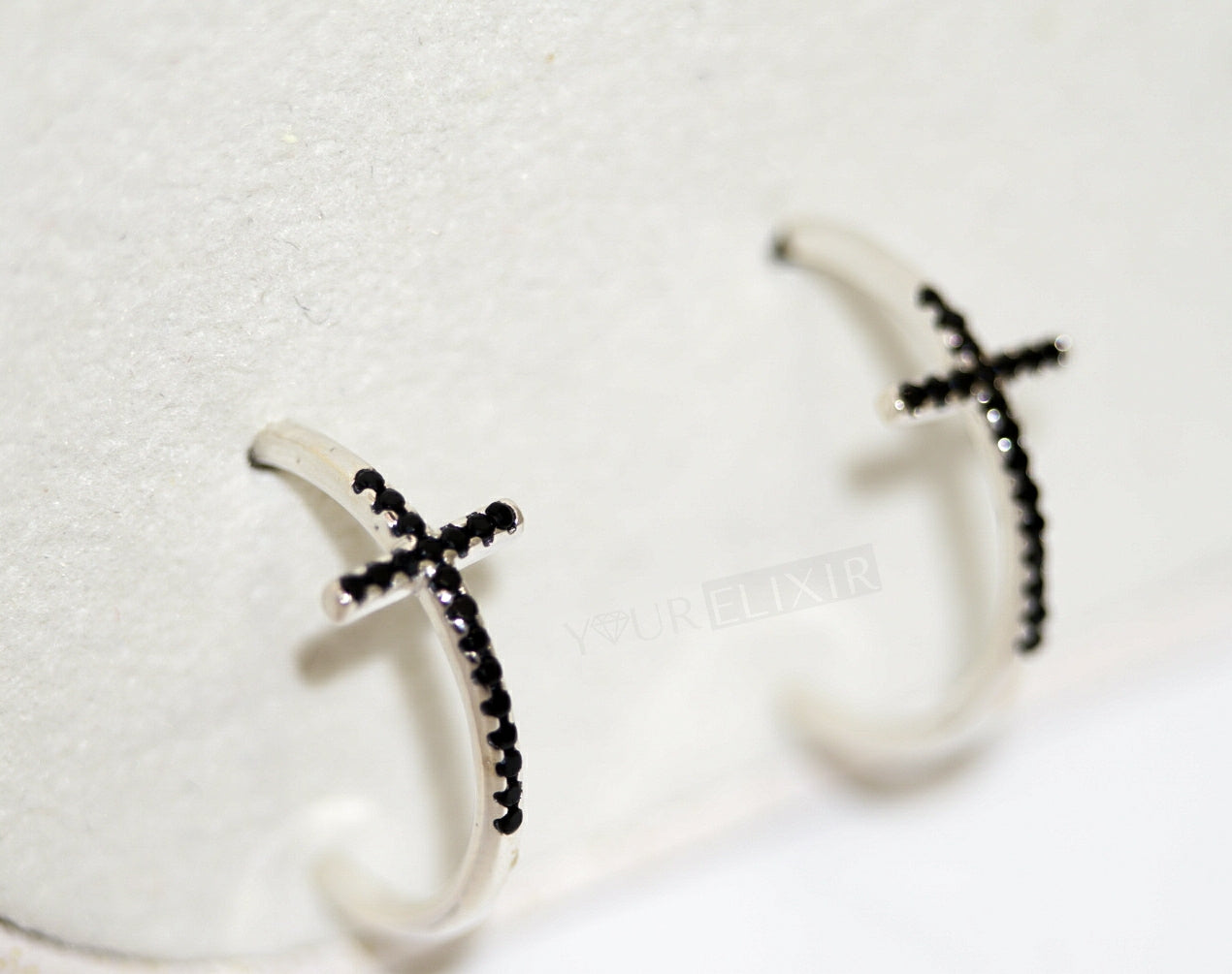 Sterling Silver Black Cross Earrings