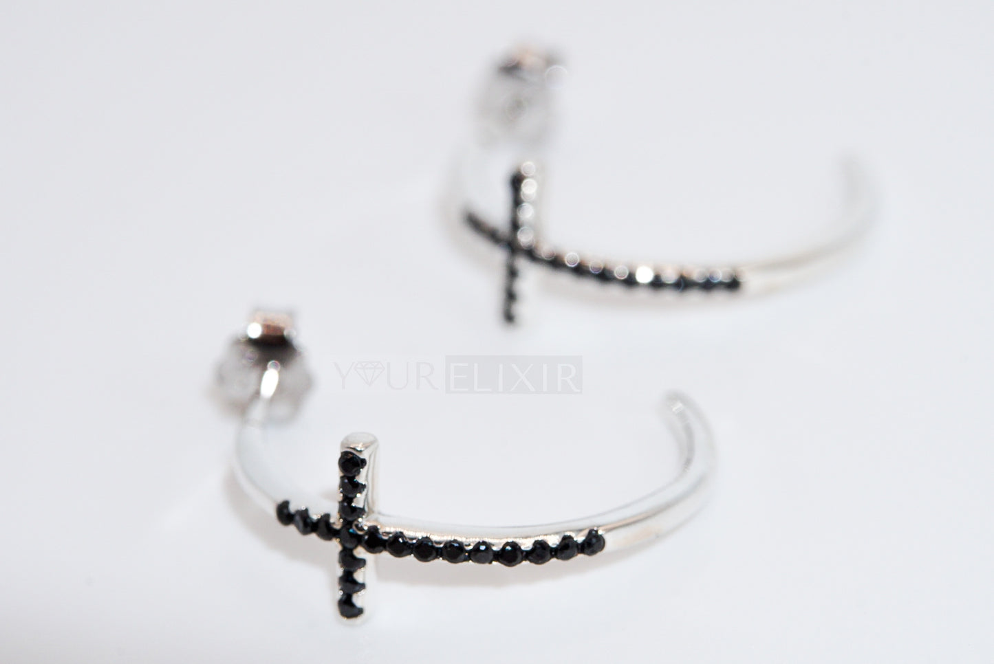 Sterling Silver Black Cross Earrings