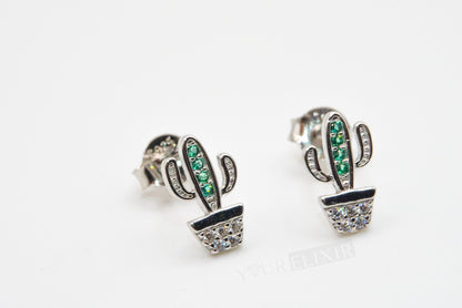 Pendientes de cactus en plata de ley