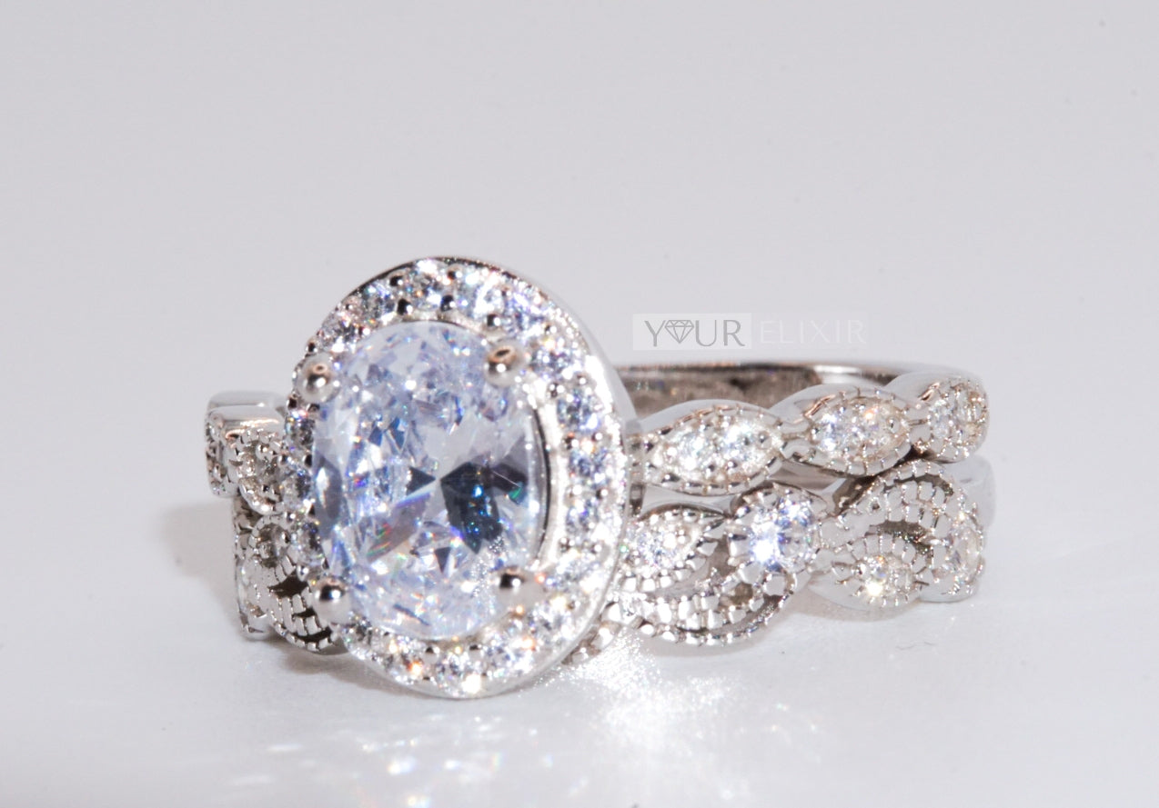 Anillo de bodas ovalado majestuoso de plata esterlina