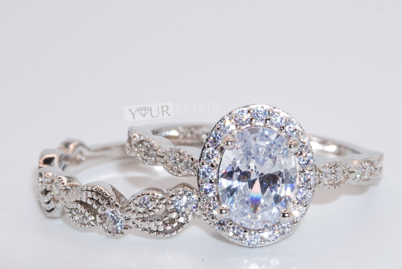 Anillo de bodas ovalado majestuoso de plata esterlina