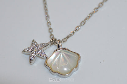 Sterling Silver Pearl Shell and Starfish Necklace