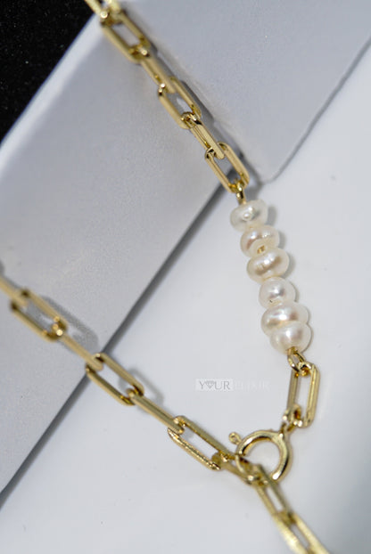 Sterling Silver Gold Pearl Necklace