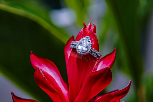 Sterling Silver Teardrop Halo Wedding Ring