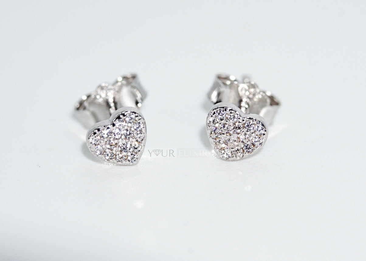 Pendientes de botón con forma de corazón de circonita en plata de ley