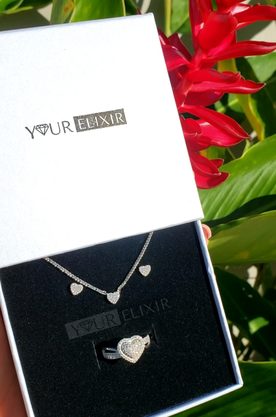 Collar de corazón de circonitas en plata de ley
