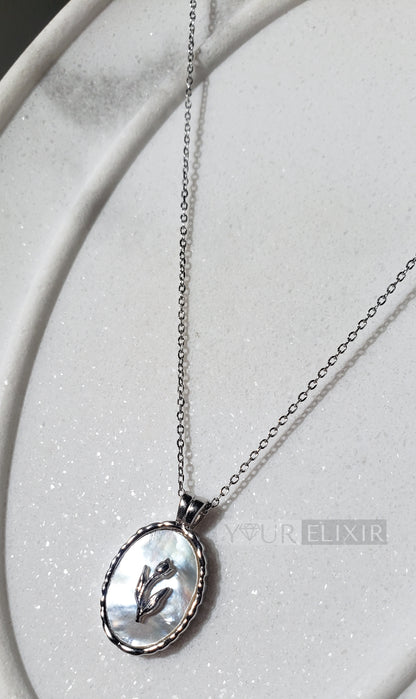 Collar con colgante de tulipán en plata de ley + mini botón