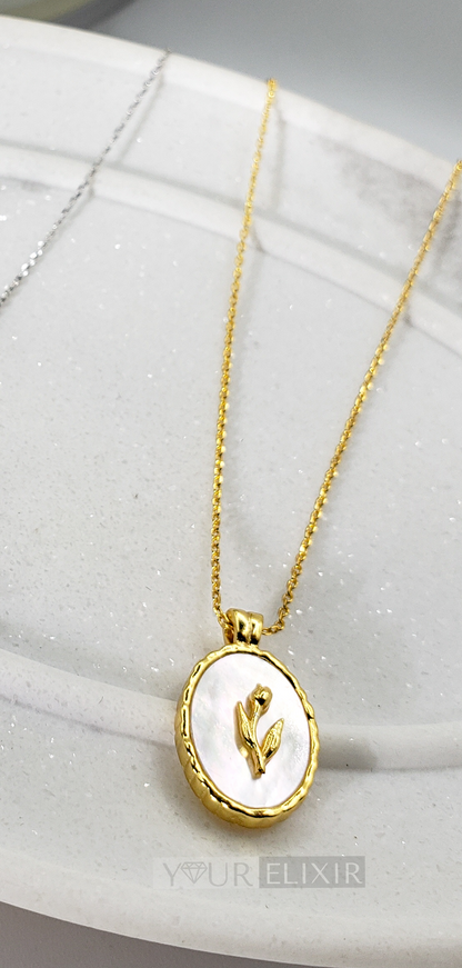 Collar con colgante de tulipán en plata de ley + mini botón