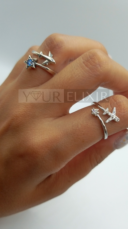 Anillo de avión azul en plata de ley